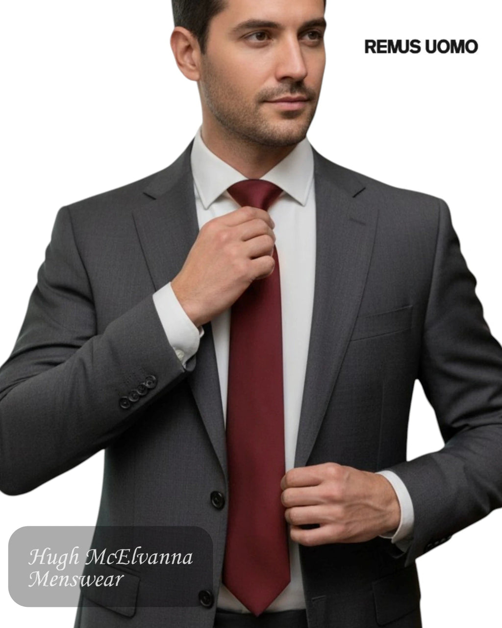 Remus Uomo Dark Plum Plain Necktie - Hugh McElvanna Menswear