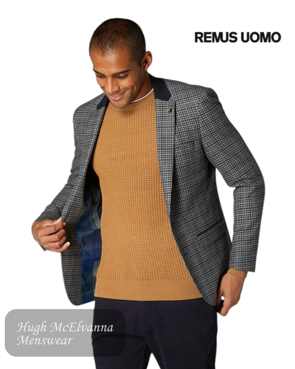 Remus Uomo Grey & Navy Check Blazer | 11825/07 - Hugh McElvanna Menswear