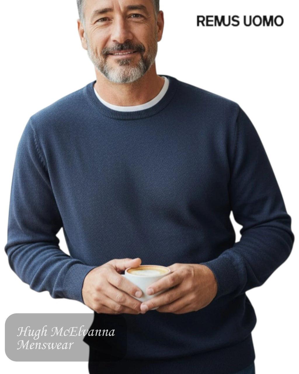 Remus Uomo Indigo Cotton Crew Neck Sweater | 58600/27 - Hugh McElvanna Menswear