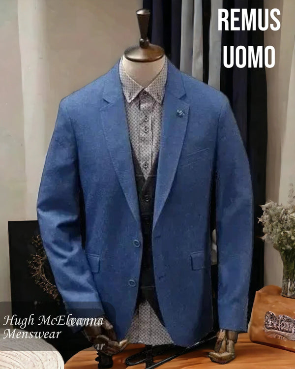 Remus Uomo Men's Blue Linen Rich Fashion Blazer Style: 11561 - 26 - Hugh McElvanna Menswear