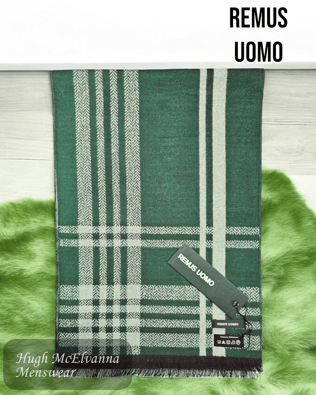 Remus Uomo Men's Check Scarf – 58584/37 – Green - Hugh McElvanna Menswear