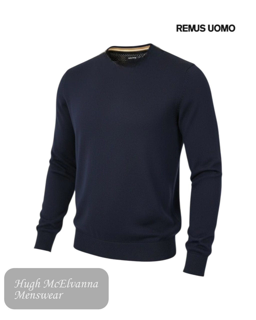 Remus Uomo Navy Cotton Crew Neck Sweater | 58600/78 - Hugh McElvanna Menswear