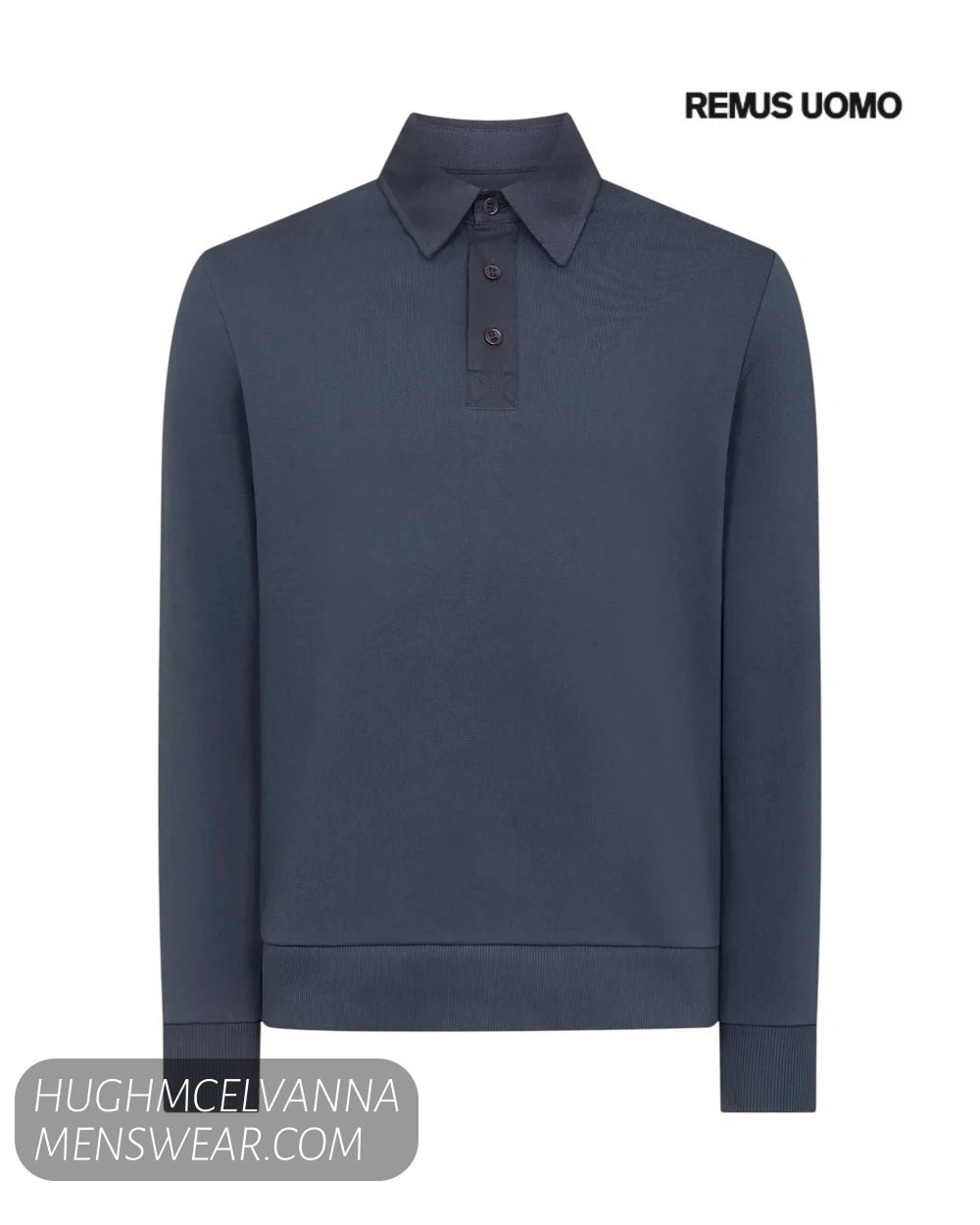 Remus Uomo Navy Long Sleeve Polo Shirt 58813/78 - Hugh McElvanna Menswear - Pullovers, Cardigans & Hoodies
