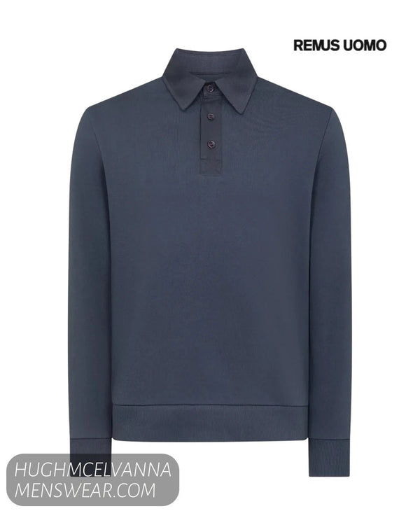 Remus Uomo Navy Long Sleeve Polo Shirt 58813/78 - Hugh McElvanna Menswear - Pullovers, Cardigans & Hoodies