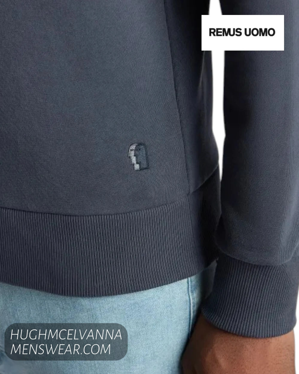 Remus Uomo Navy Long Sleeve Polo Shirt 58813/78 - Hugh McElvanna Menswear - Pullovers, Cardigans & Hoodies