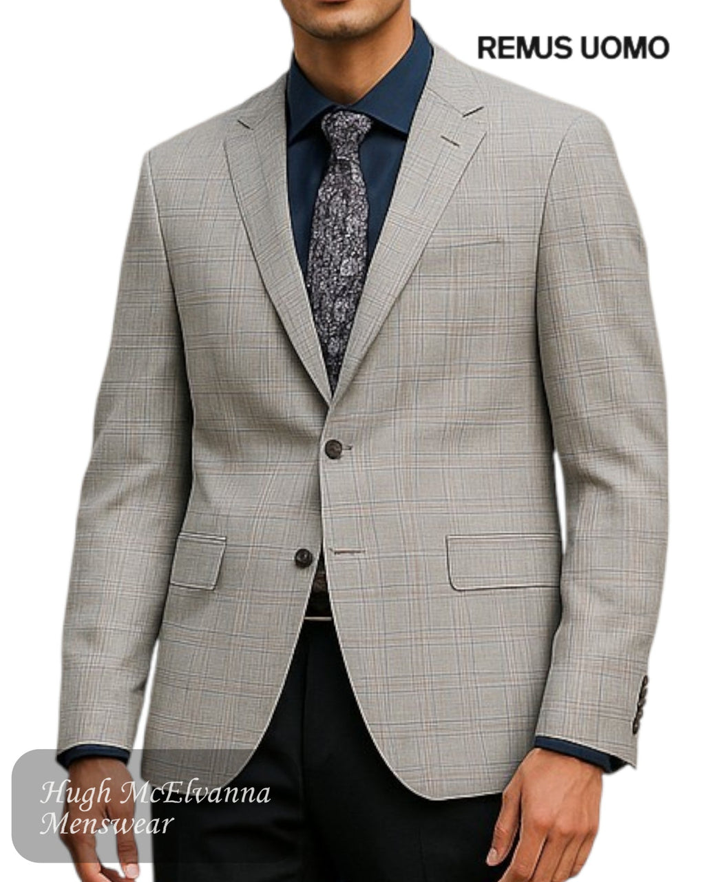 Remus Uomo Palucci Light Grey Checked Blazer - 42035/04 - Hugh McElvanna Menswear