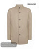 Flat lay display of Remus Uomo 90374/96 fawn taupe wool-blend five-button stand collar coat