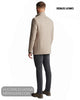 Rear full length model view of Remus Uomo Jonah taupe tailored coat showing back seam and rear vent