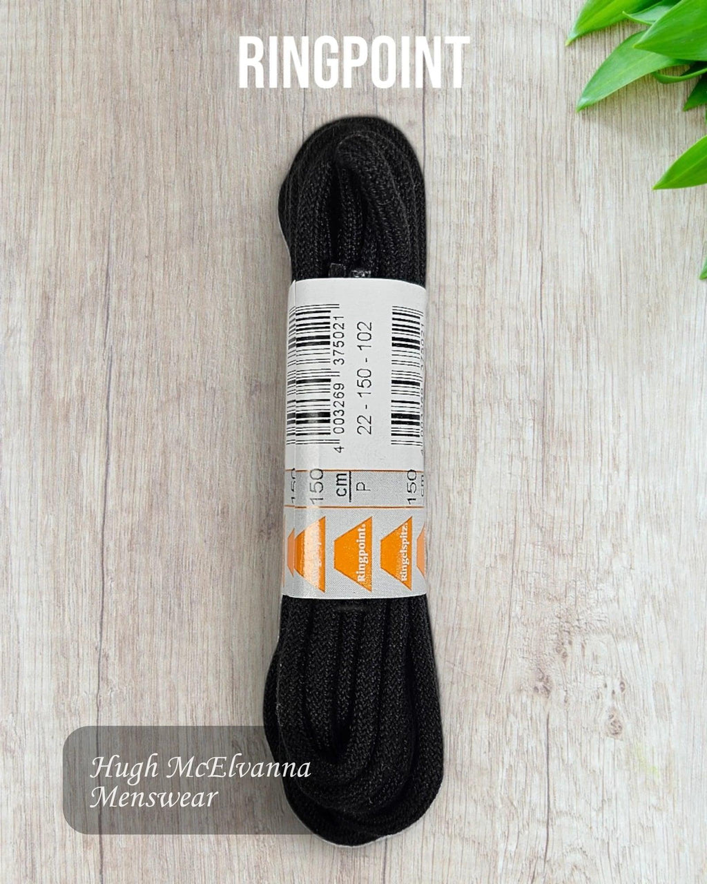 Ringpoint 150cm Black Boot Laces - Hugh McElvanna Menswear