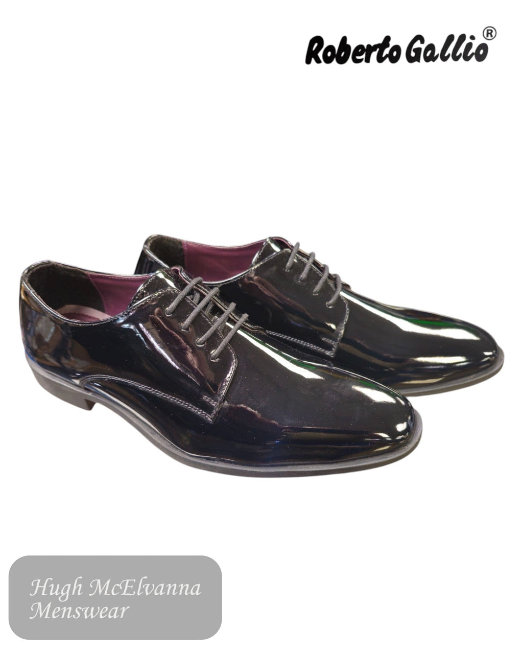 Roberto Gallio JAMES Black Patent Laced Shoe - Hugh McElvanna Menswear
