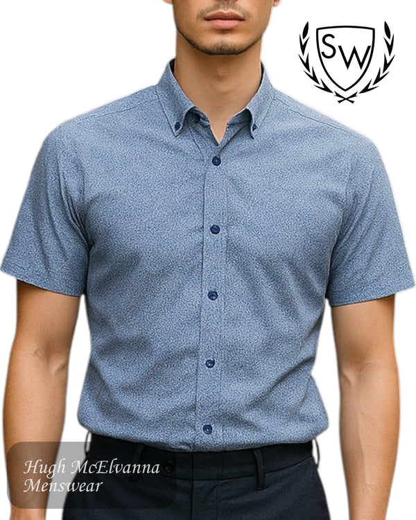 Scott & Wade ADAL Blue Slim Fit Short Sleeve Fashion Shirt - Hugh McElvanna Menswear
