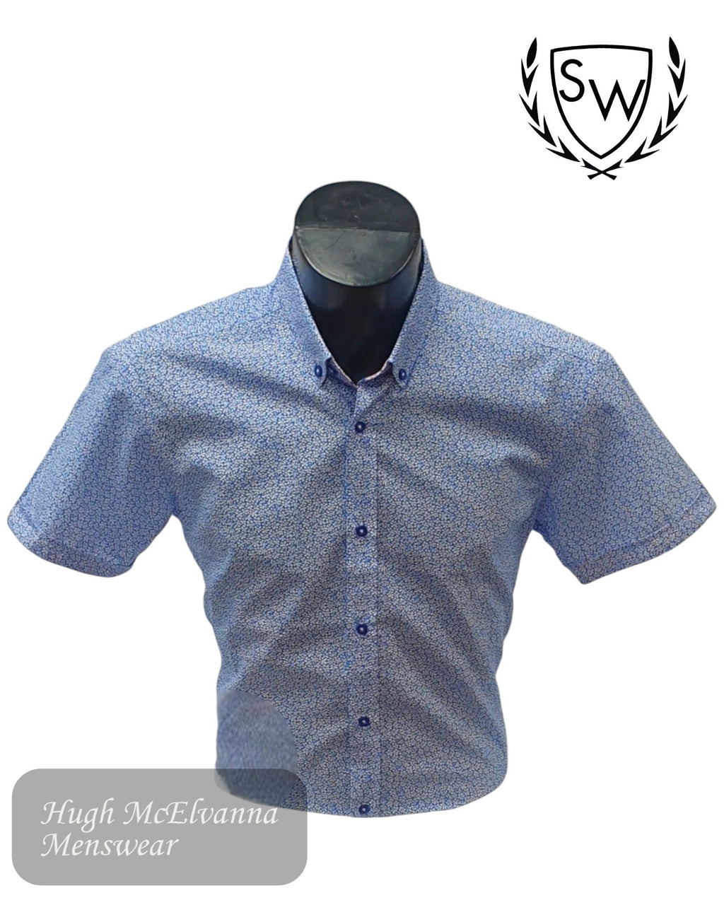 Scott & Wade ADAL Blue Slim Fit Short Sleeve Fashion Shirt - Hugh McElvanna Menswear