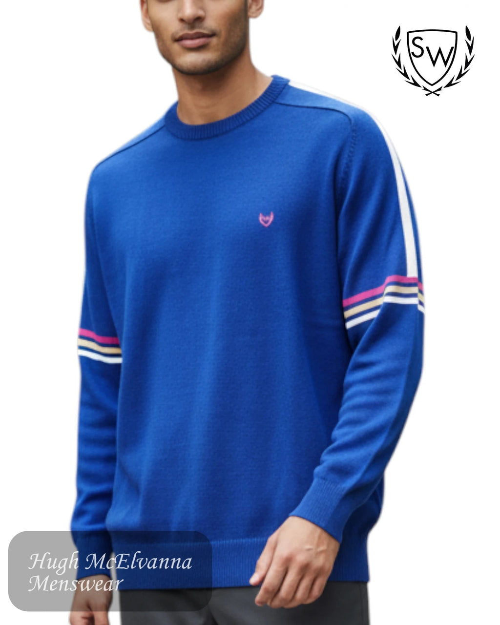 Scott & Wade ‘HUGO’ Blue Crew Neck Sweater - Hugh McElvanna Menswear