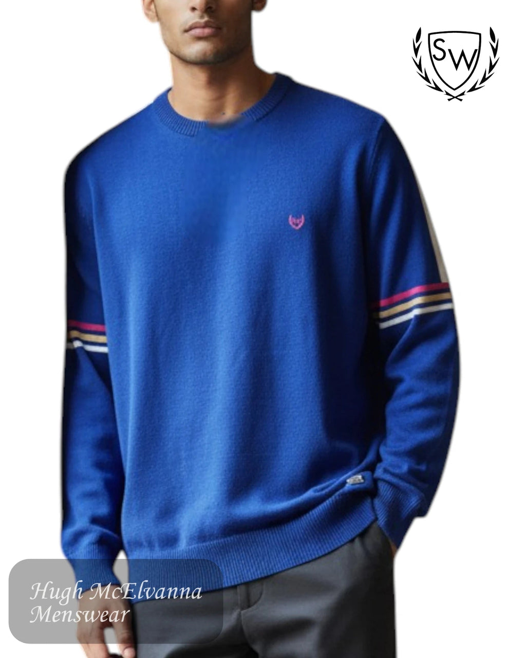 Scott & Wade ‘HUGO’ Blue Crew Neck Sweater - Hugh McElvanna Menswear