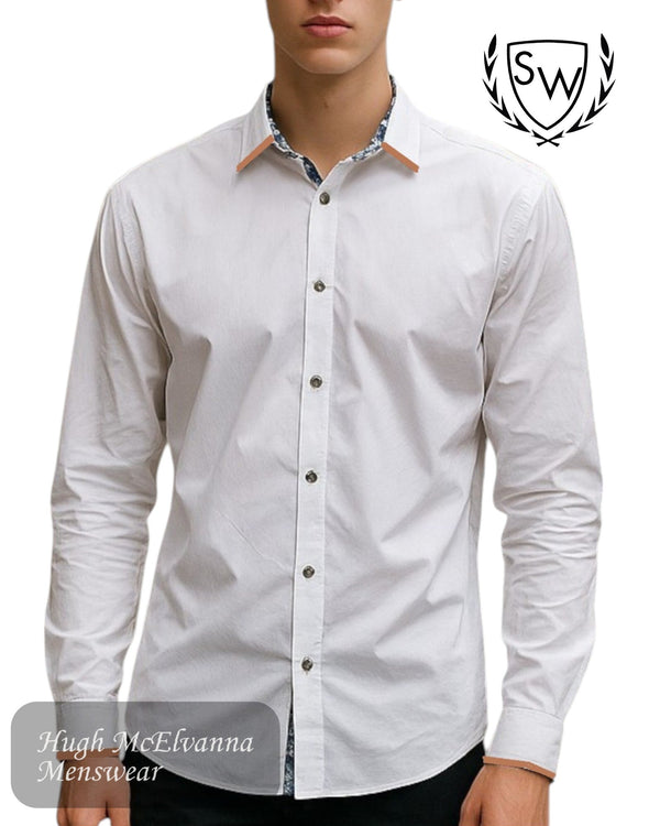 Scott & Wade ‘JOSS’ White Shirt with Tan Trim - Hugh McElvanna Menswear