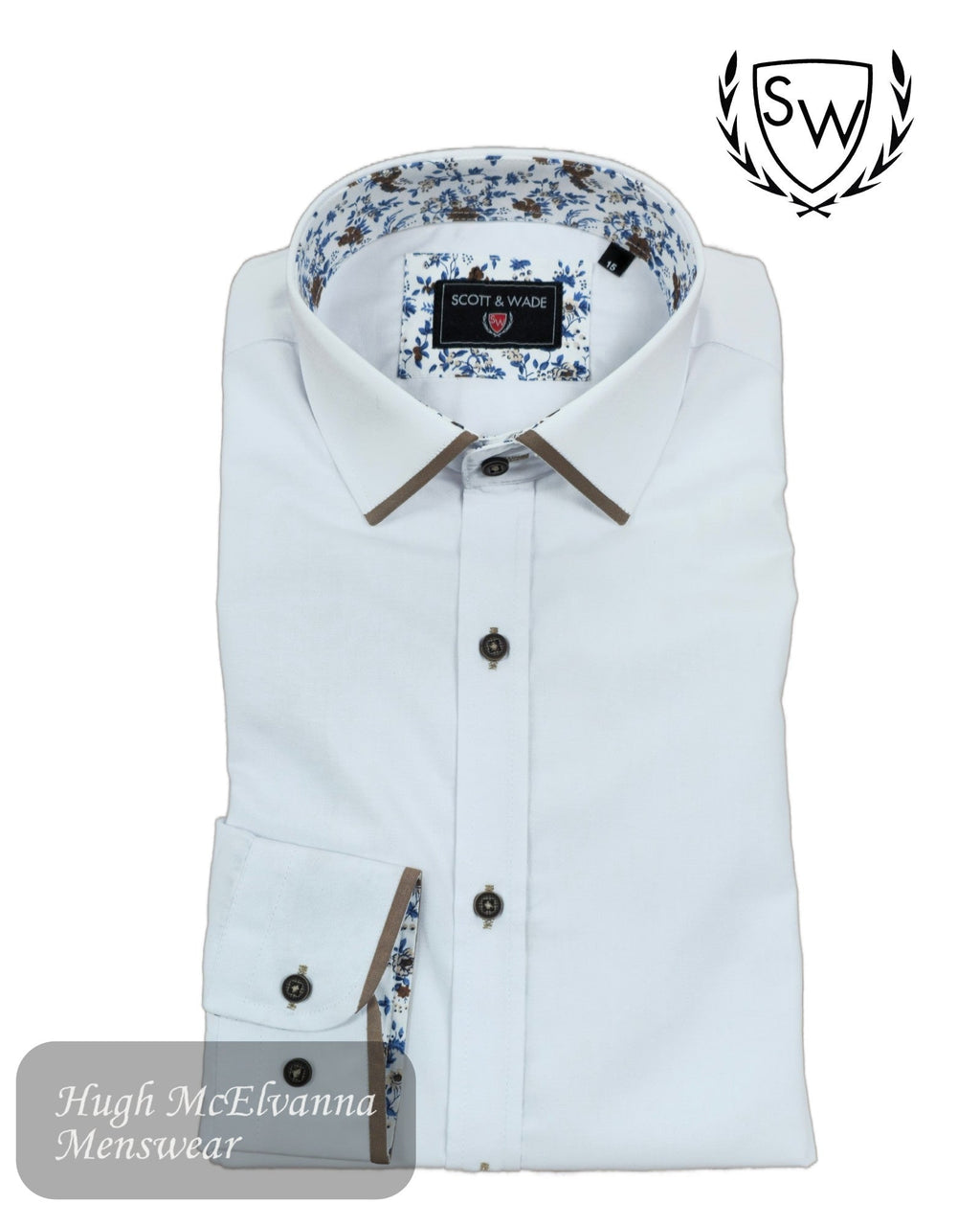 Scott & Wade ‘JOSS’ White Shirt with Tan Trim - Hugh McElvanna Menswear
