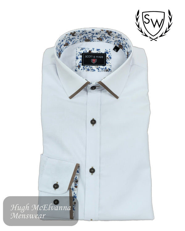 Scott & Wade ‘JOSS’ White Shirt with Tan Trim - Hugh McElvanna Menswear