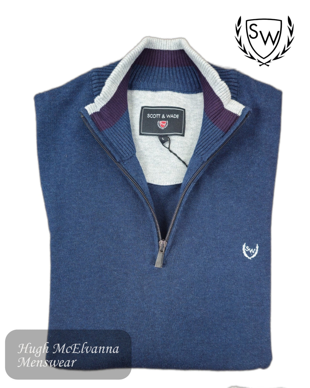 Scott & Wade Men’s French Blue Quarter Zip Cotton Sweater – MACHLI - Hugh McElvanna Menswear