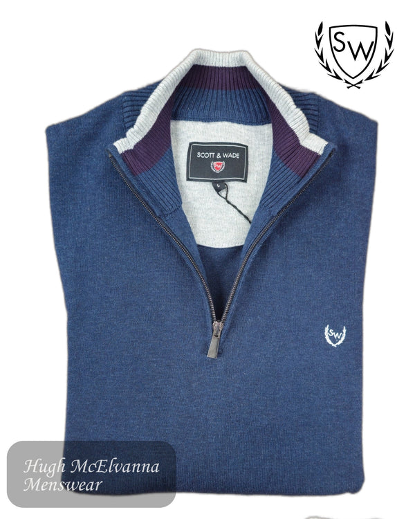 Scott & Wade Men’s French Blue Quarter Zip Cotton Sweater – MACHLI - Hugh McElvanna Menswear