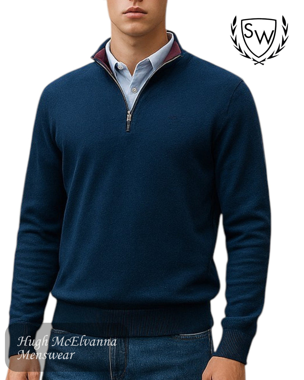 Scott & Wade Men’s French Blue Quarter Zip Cotton Sweater – MACHLI - Hugh McElvanna Menswear