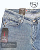 close up of the bootcut jeans detailed finish on the Scott & Wade Lagonda stonewash jeans