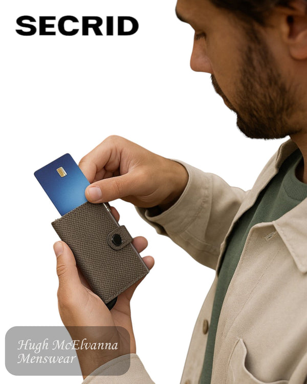 Secrid Miniwallet Carbon Khaki – RFID Safe Leather Wallet for Everyday Carry - Hugh McElvanna Menswear