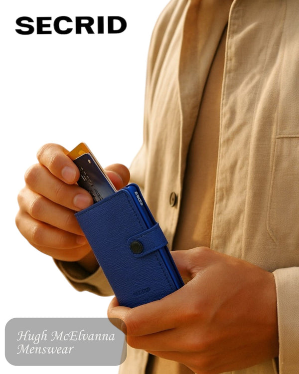 Secrid Miniwallet Cobalt Crisple – RFID Leather Wallet in Textured Blue Finish - Hugh McElvanna Menswear