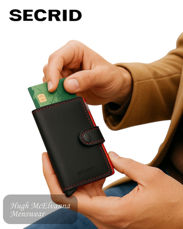 Secrid Miniwallet MM – Matte Black & Red Leather Unisex RFID Wallet - Hugh McElvanna Menswear