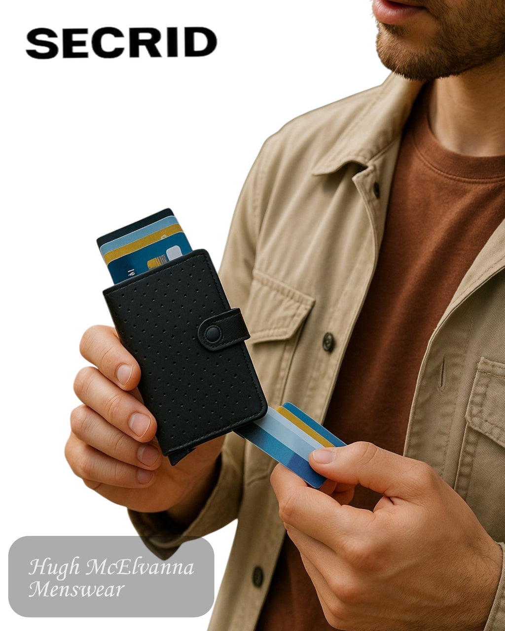 Secrid Miniwallet – Perforated Black Leather Unisex RFID Wallet - Hugh McElvanna Menswear