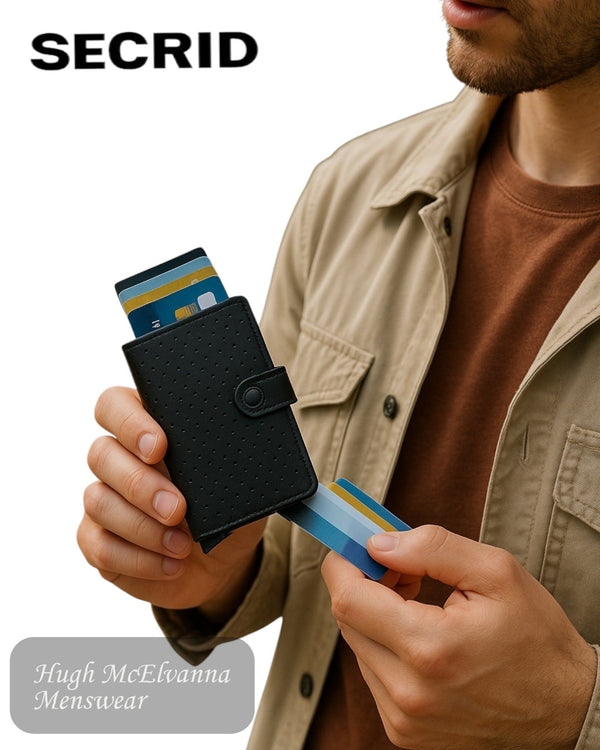 Secrid Miniwallet – Perforated Black Leather Unisex RFID Wallet - Hugh McElvanna Menswear