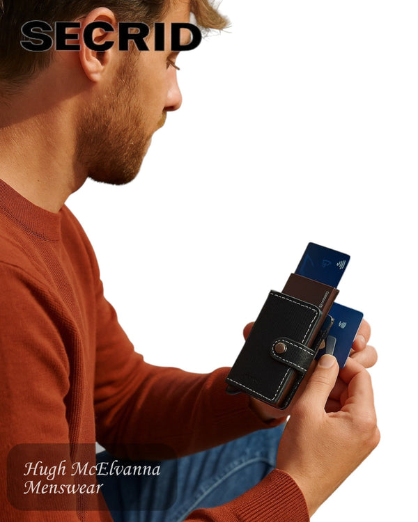 Secrid Miniwallet – Saffiano Brown Leather Unisex RFID Wallet - Hugh McElvanna Menswear