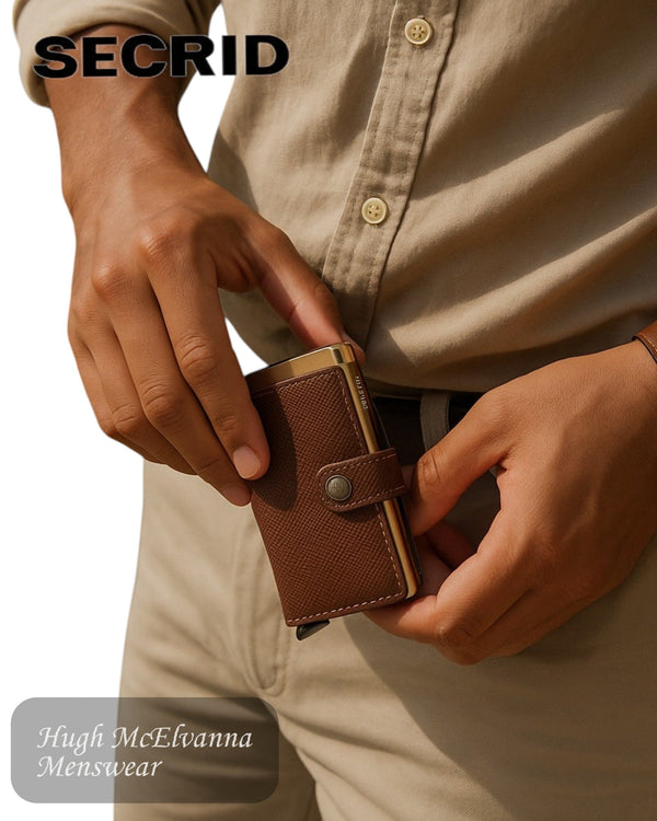 Secrid Miniwallet – Saffiano Caramel Leather Unisex RFID Wallet - Hugh McElvanna Menswear