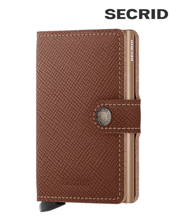 Secrid Miniwallet – Saffiano Caramel Leather Unisex RFID Wallet - Hugh McElvanna Menswear