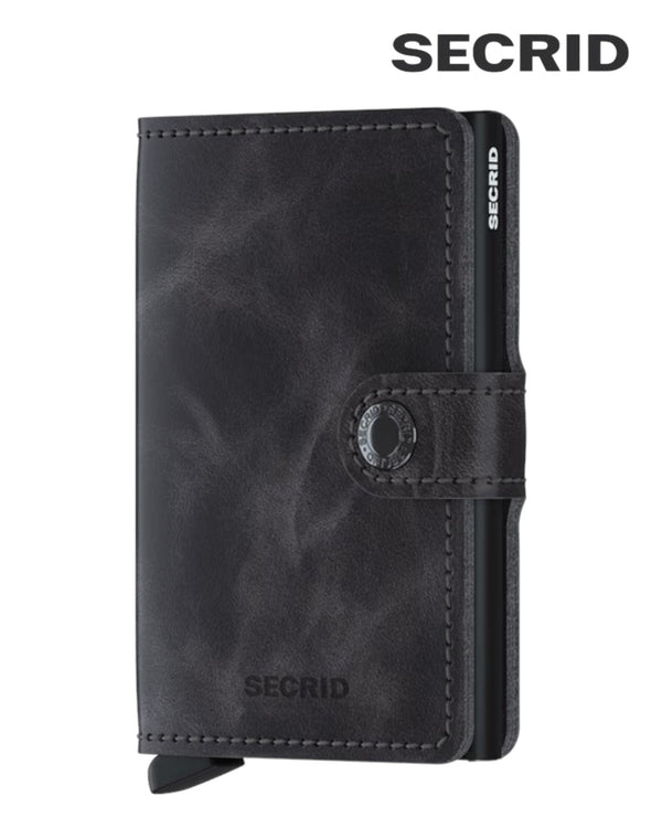 Secrid Miniwallet – Vintage Grey & Black Leather RFID Card Holder - Hugh McElvanna Menswear