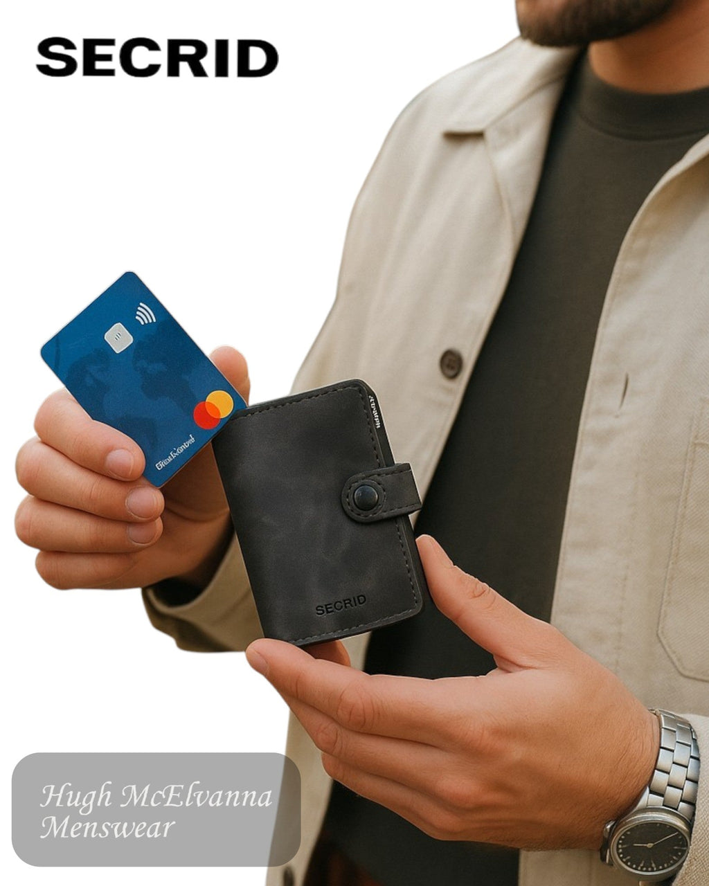 Secrid Miniwallet – Vintage Grey & Black Leather RFID Card Holder - Hugh McElvanna Menswear