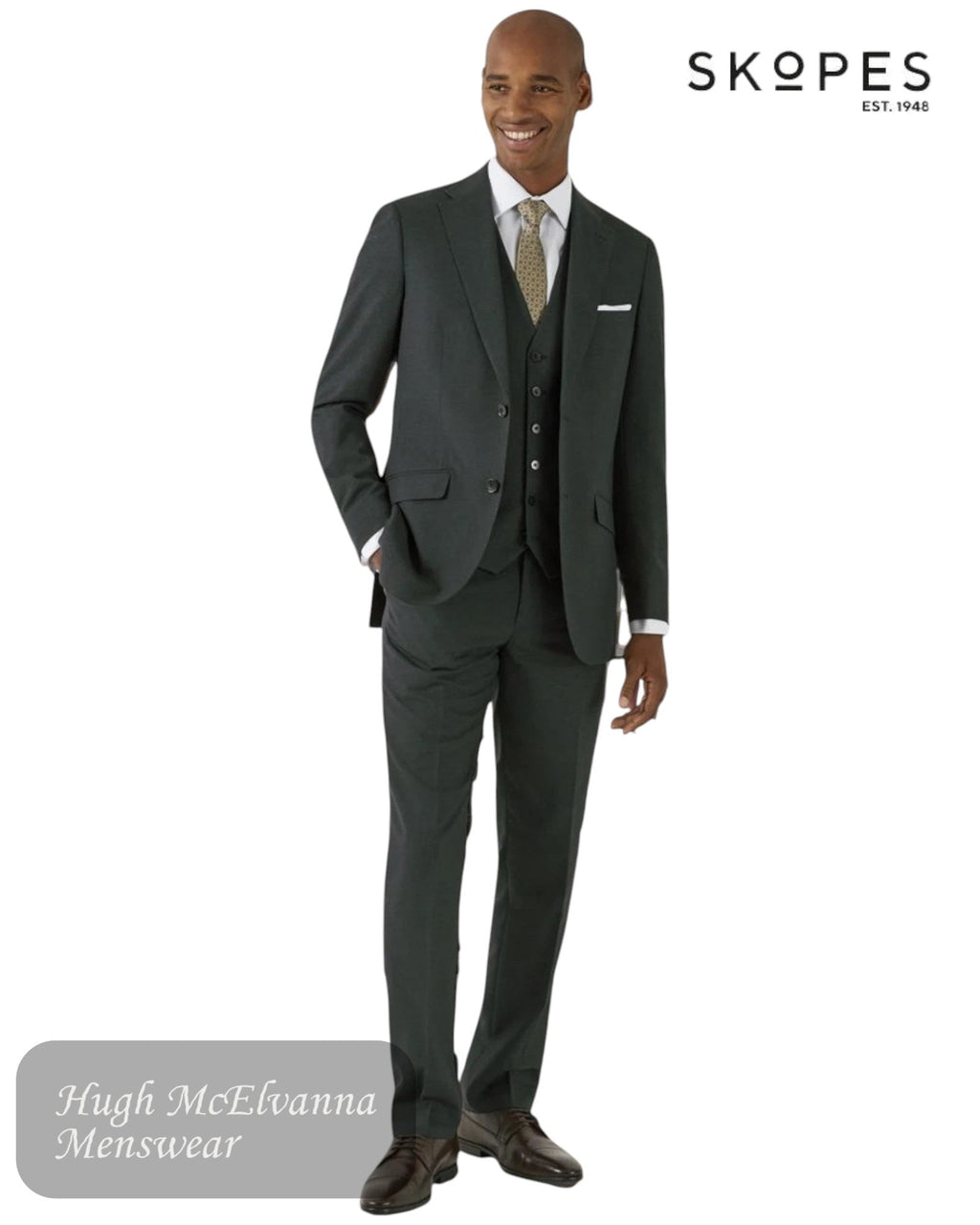 Skopes Harcourt Tailored Fit Green Tweed Effect 3 Piece Suit – Classic Heritage Inspired Menswear - Hugh McElvanna Menswear