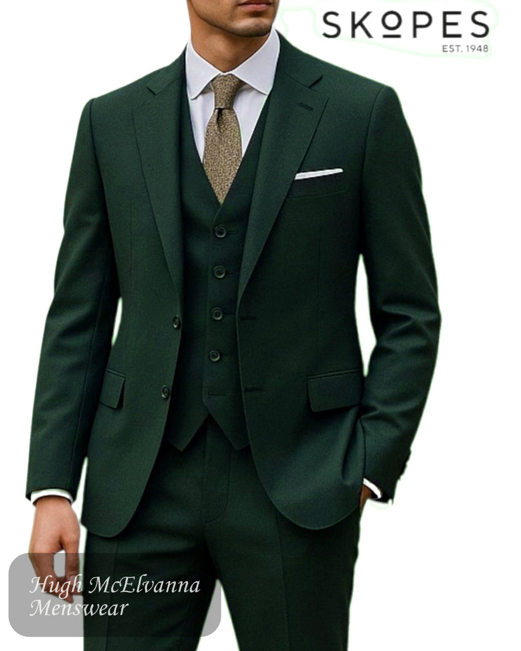 Skopes Harcourt Tailored Fit Green Tweed Effect 3 Piece Suit – Classic Heritage Inspired Menswear - Hugh McElvanna Menswear