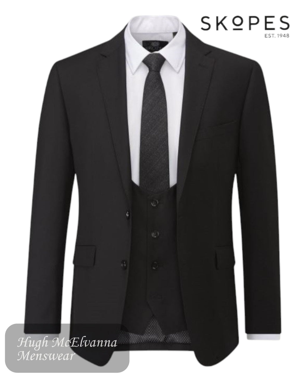 Skopes Milan Slim Fit Black 2 Piece Suit MM1091 - Hugh McElvanna Menswear