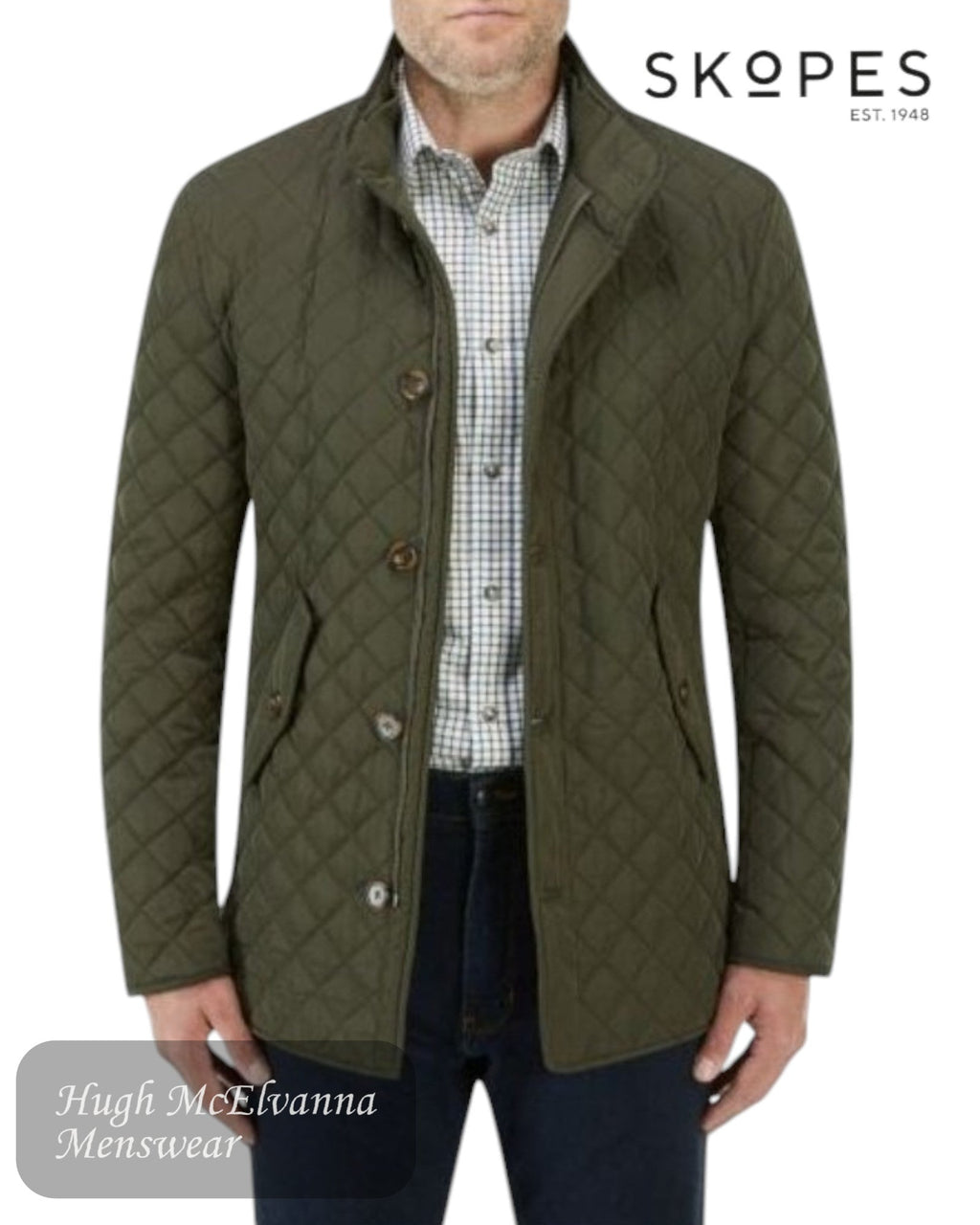 Skopes Pembridge Olive Quilted Car Coat - Hugh McElvanna Menswear