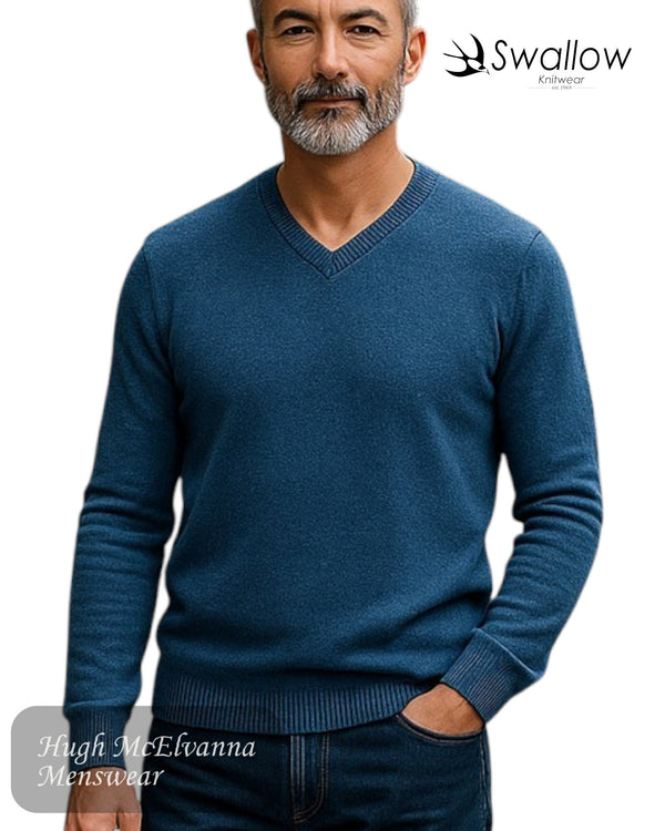 Swallow Bagar Blue V - Neck Sweater - Hugh McElvanna Menswear