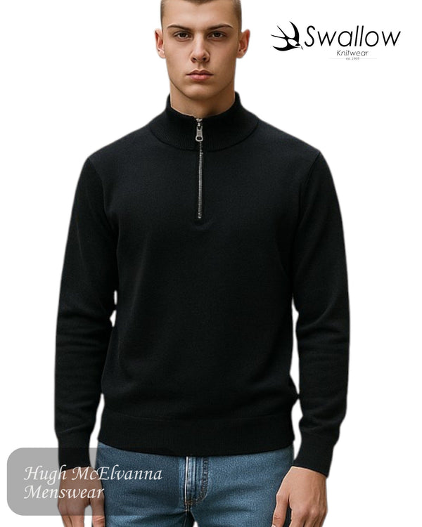 Swallow Black Quarter Zip Sweater - Hugh McElvanna Menswear