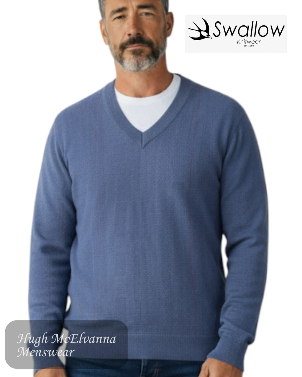 Swallow Blue Fine Striped V - Neck Pullover - Hugh McElvanna Menswear