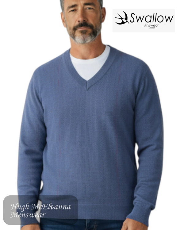 Swallow Blue Fine Striped V - Neck Pullover - Hugh McElvanna Menswear