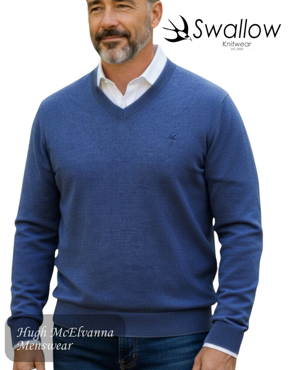 Swallow Blue V-Neck Pullover on Model - Hugh McElvanna Menswear