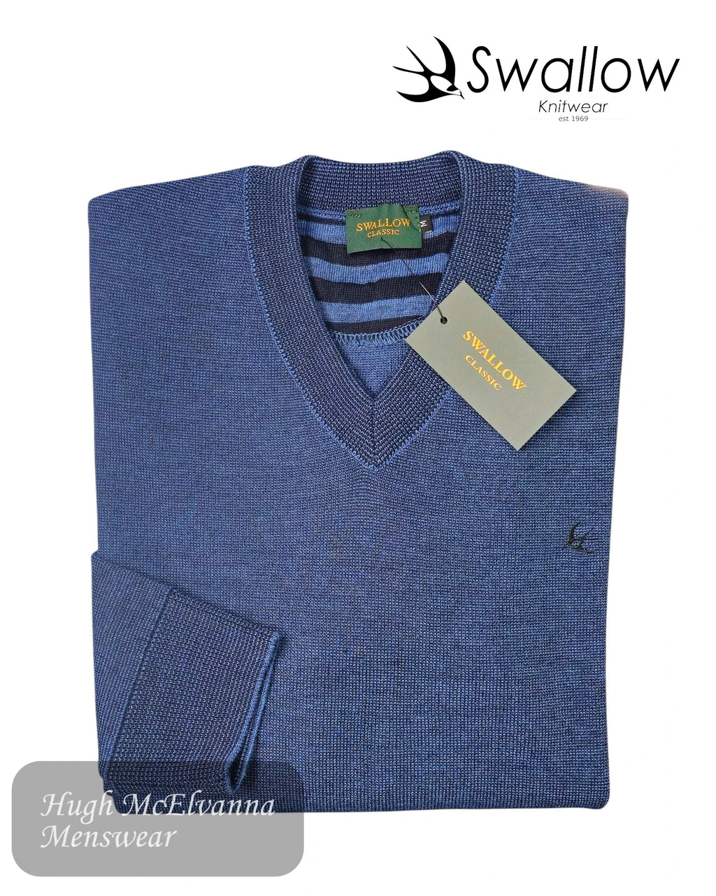 Swallow Blue V-Neck Pullover flat folded - Hugh McElvanna Menswear