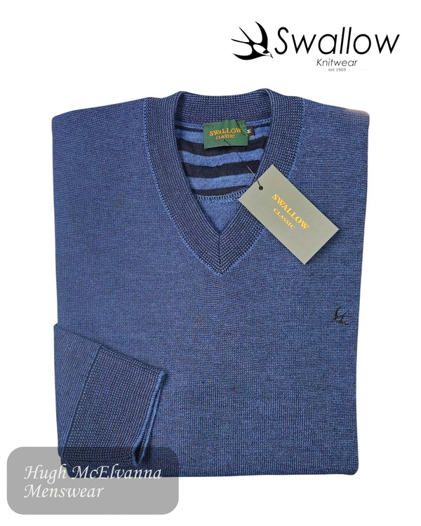 Swallow Blue V-Neck Pullover flat folded - Hugh McElvanna Menswear