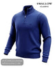 Studio ghost mannequin display of Swallow AW2606 navy knitted quarter-zip jumper with high stand collar and metal zip pullover   