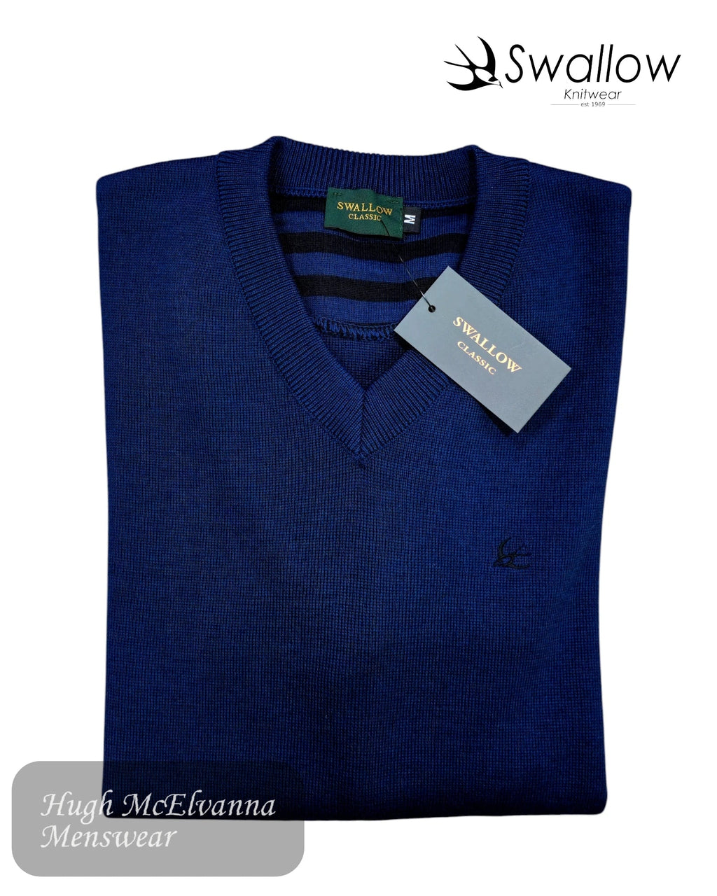 Swallow Dark Blue V - Neck Pullover - Hugh McElvanna Menswear