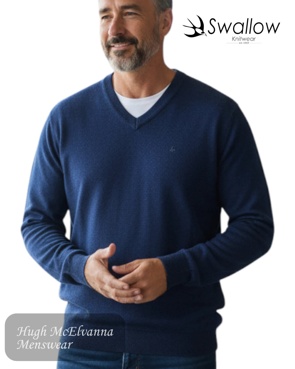 Swallow Dark Blue V - Neck Pullover - Hugh McElvanna Menswear