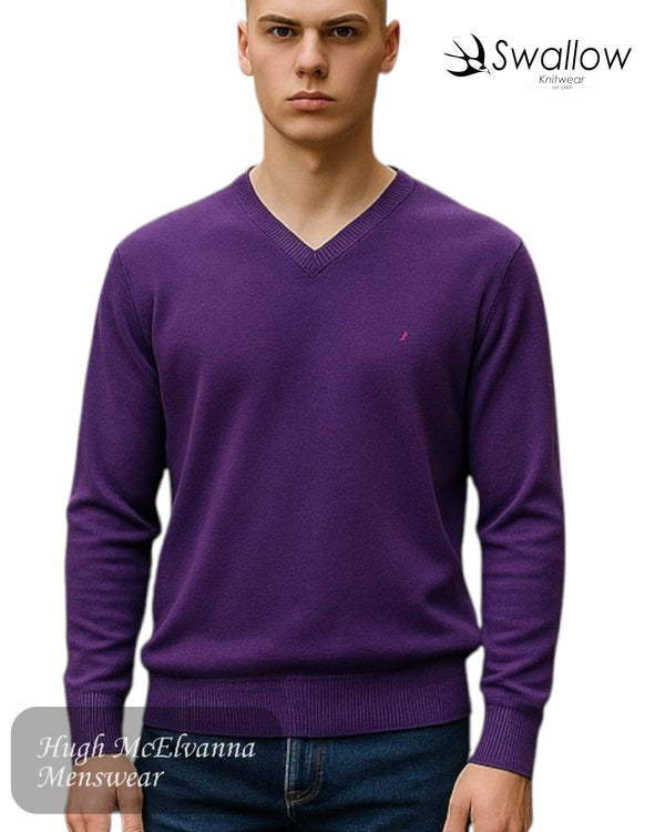 Swallow Dark Purple V - Neck Sweater - Hugh McElvanna Menswear